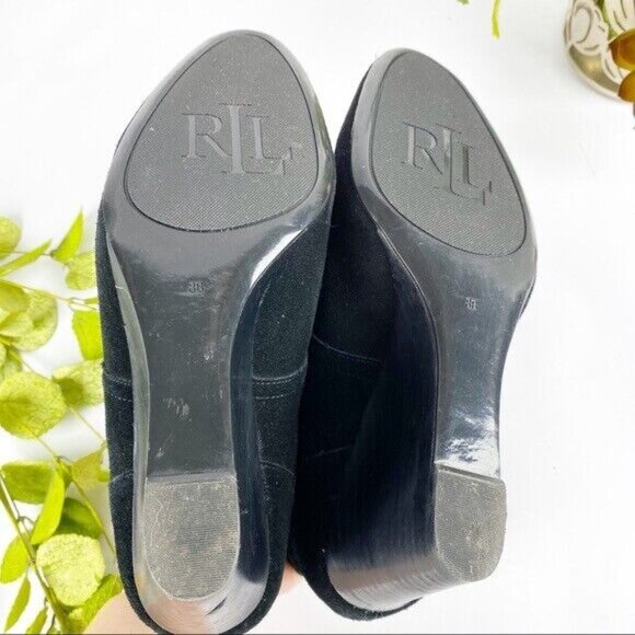 LRL Ralph Lauren Women's Tamia Boot Size 8 Black Suede Wedge Bootie Lace Up - Picture 5 of 9